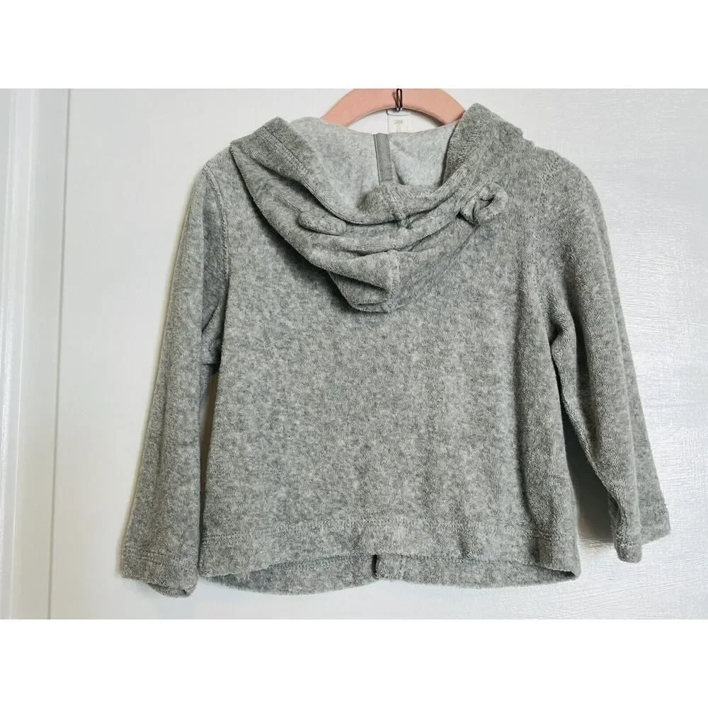 Baby Gap Gray Terry Cloth Bear Ears Snap Hoodie Sweatshirt Fleece Boy Girl 18-24